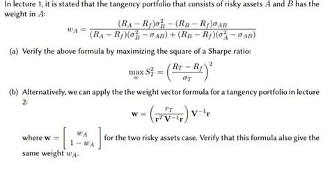 Tangency Portfolio Weight Excel-Formula 的图像结果