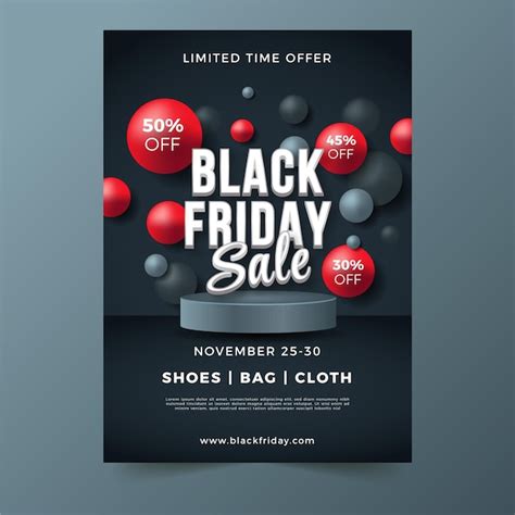 Realistic 3d black friday vertical poster template | Free Vector