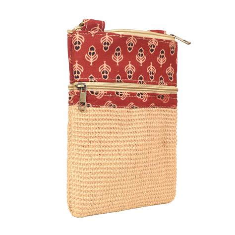 Kalamkari Tan Sling Bag in Structered Jute Fabric – Aakriti Art Creations