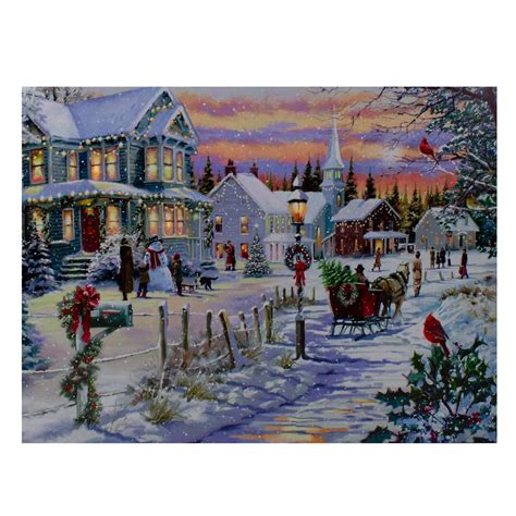 Fiber Optic and LED Lighted Snowy Christmas Village Canvas Wall Art 11. ...