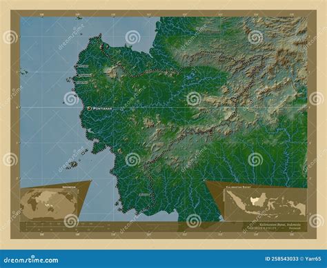 Kalimantan Barat, Indonesia. Physical. Labelled Points of Cities Stock Image - Image of kasihan ...