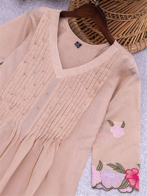 Beige Floral Flair Kurti – Shagun Dresses