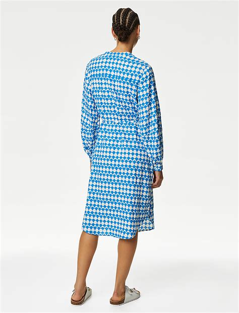 Buy Linen Rich Printed Midi Shirt Dress at Marks & Spencer