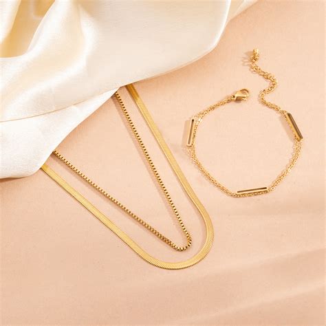 Buy Dual Chain Necklace & Layered Chain Bracelet - PALMONAS