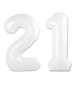 White Number 21 Balloon 40 inch, 21 Number Balloons, 21st White ...