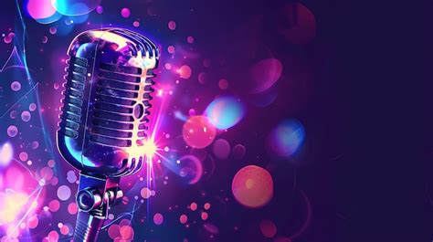 A microphone with a purple light on it and a purple background ...