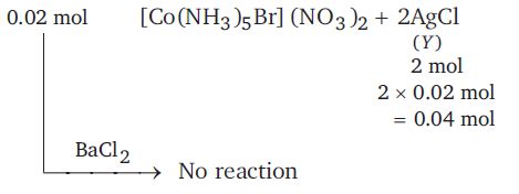 0.02 mole of [Co(NH3)5Br]Cl2 and 0.02 mole of [Co(NH3)5Cl]SO4 are ...