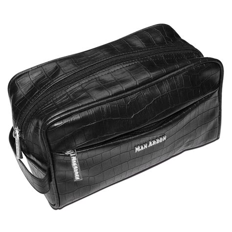 "The Bossy Black" PVC Leather Toiletry Bag/Shaving Double Zip (Black ...