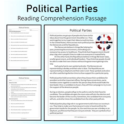 Political Parties | Reading Comprehension Passage Printable Worksheet ...