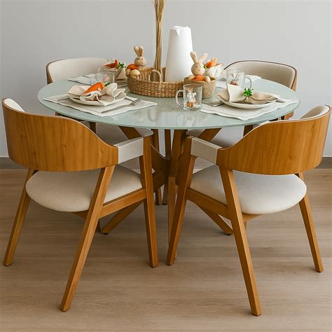 Conjunto Mesa Redonda Simpatia 108 Cinamono + 4 Cadeiras Ravena ...