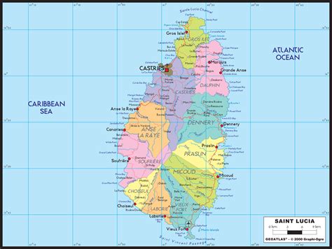 St Lucia Political Wall Map by GraphiOgre - MapSales