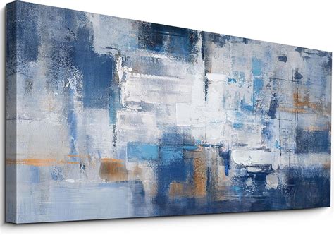Amazon.com: KLAKLA Navy Blue Wall Art - Modern Abstract Canvas Blue and ...