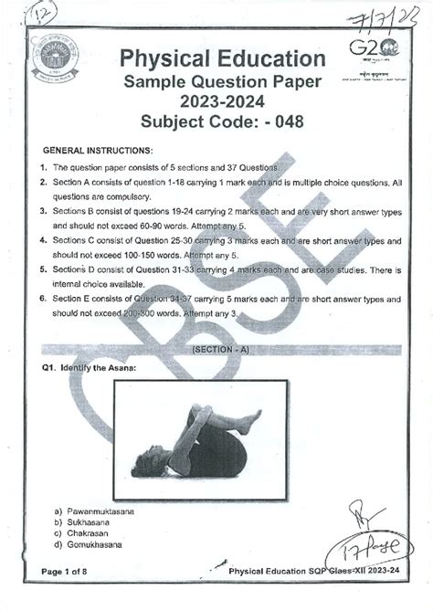 Physical Education- Previouse YEAR Sample Paper 2023-24 - Dear Teachers ...