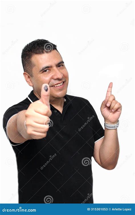 Dark-skinned Latino Adult Man Shows Inked Thumb after Exercising His ...