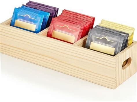 Little Timber Emporium Wooden Serving Tray & Tea Bag Organizer – Rustic ...
