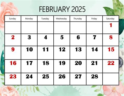 February 2025 Calendar Printable PDF Template with Holidays