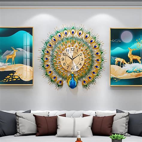 Buy Waqif Large Peacock Wall Clock for Living Room Decor,Mid Century ...