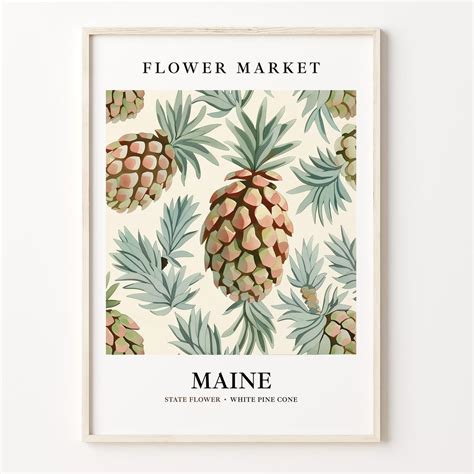 Maine State Flower Art Print, White Pine Cone 1960s Wall Art, Neutral ...