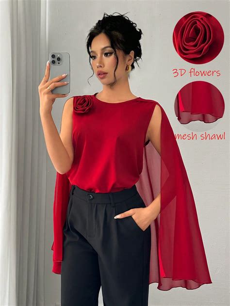 Rafferiza Elegant Red Blouse For Women, Round Neck Short Sleeve Cape ...