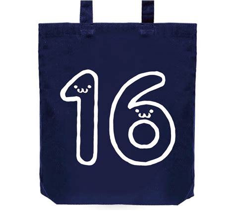 16 じゅうろく 十六 sixteen 数字 ナンバー 記号 文字 筆絵 イラスト トートバッグ | 数字1～2桁 | サモエスキー