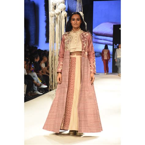 Red checked embroidered jacket with a beige crop top and color block p