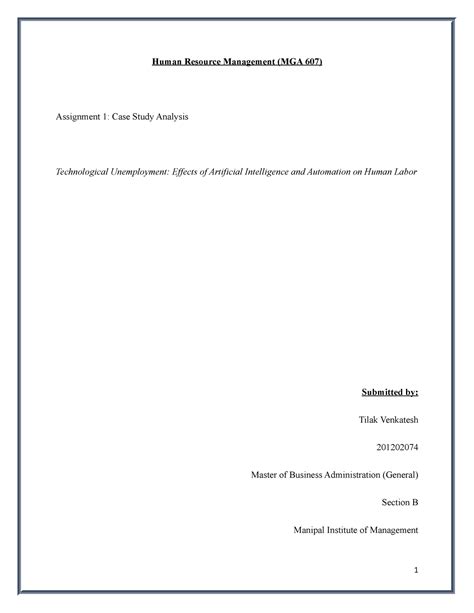 HRM Assignment 1 Tilak Venkatesh 2012 02074 - Human Resource Management ...