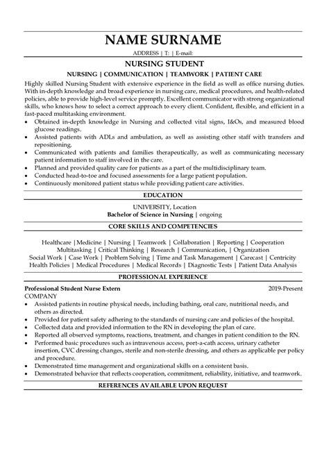 Professional Nursing Student Resume Examples for Free | ResumeGets.com