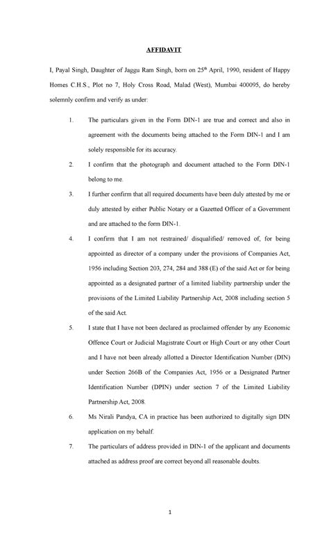 Affidavit Draft Example - AFFIDAVIT I, Payal Singh, Daughter of Jaggu ...