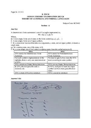 BTECH SEM IV - TAFL 2023-24 Exam Paper Solutions & Analysis - Studocu