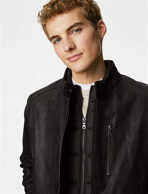 Buy Double Collar Quilted Leather Jacket at Marks & Spencer