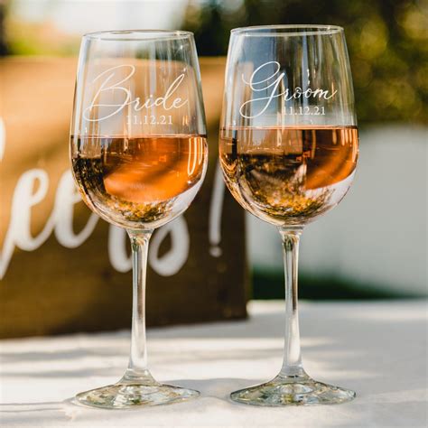 Etched Bride and Groom Wine Glasses - His and Hers Wine Glasses With ...