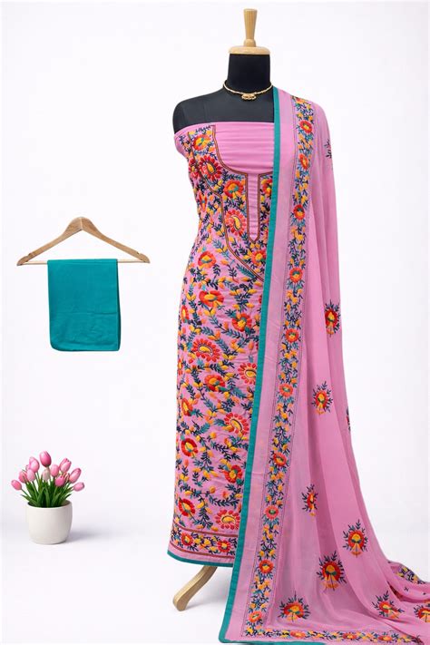 Premium Georgette Punjabi Phulkari Handwork 3 pc Unstitched Salwar Sui ...