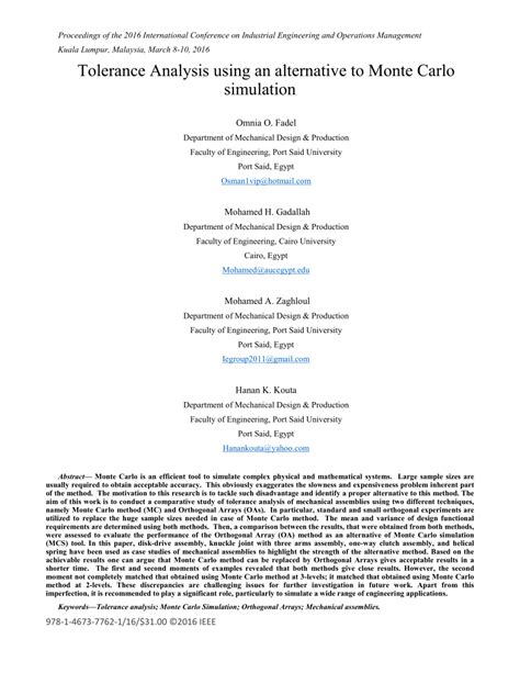 Image result for Monte Carlo Simulation Python Tolerance Analysis