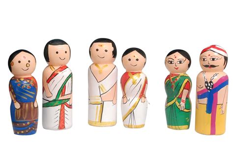 Buy Channapatna Toys Wooden Peg Dolls South Indian Couples Non Toxic ...