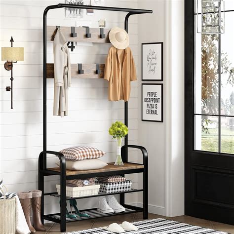 Buy Allewie Coat Rack Entryway Shoe Bench, Entry Hall Tree with 3-Tier ...