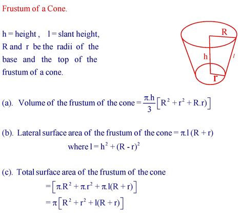 Volume And Surface Areas Of Solids For 10th Class » Formula In Maths