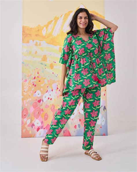 Poppy Chill Jams Cotton Co-ord Set | Phutari | Hand Block Printed