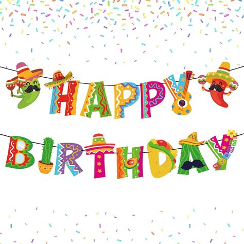 Amazon.com: Whaline 2Pcs Mexican Happy Birthday Banner Colorful Mexican ...