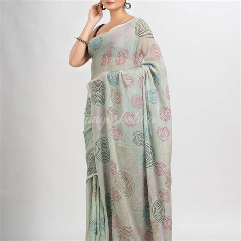 Grey Tinge embroidery cotton saree – angoshobha