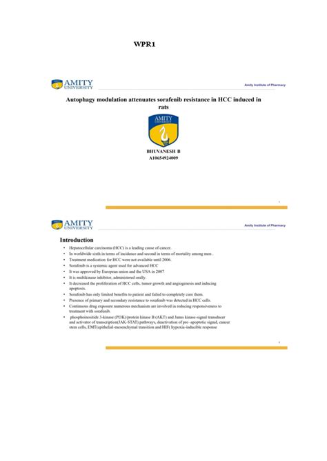 WPR1 AMITY 2 Autophagy Modulation & Sorafenib Resistance in HCC - Studocu