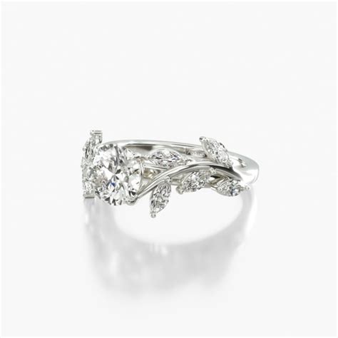 14K White Gold Floral Diamond Engagement Ring-18148w14