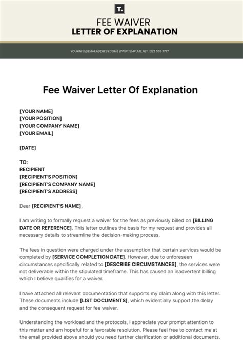 Free Fee Waiver Letter Of Explanation Template to Edit Online