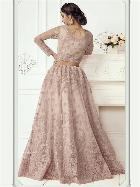 Buy Dusty Pink Heavy Thread Coding Work Net Bridal Lehenga Choli Online ...