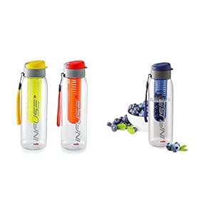Cello Infuse Plastic Water Bottle Set, 800ml, Set of 2, Yellow/Orange ...