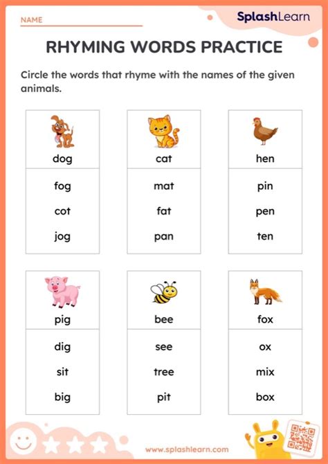 Rhyming Words Practice - Worksheet | Printable English Sheet