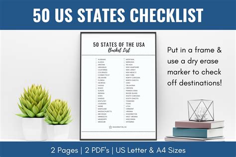 United States Bucket List and Coloring Map PRINTABLE, 50 States ...
