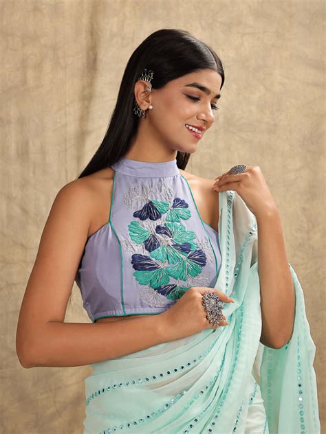 Lavender Hand Embroidered Halter Neck Padded Blouse – thesaffronsaga