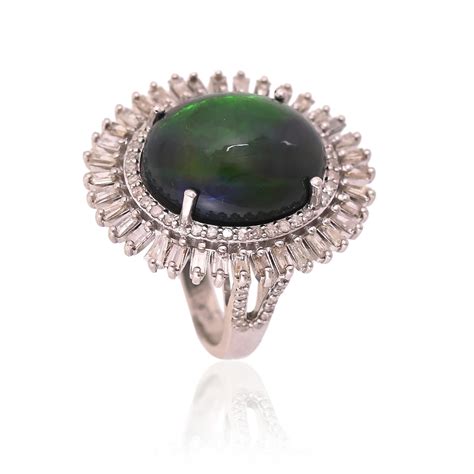 Natural Black Ethiopian Opal Gemstone (Play-of-color) with Baguette ...