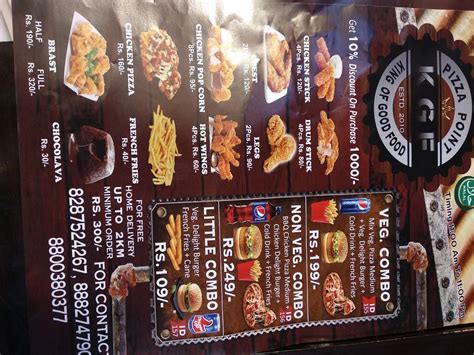 Menu at KGF Fast Food Chain, Delhi