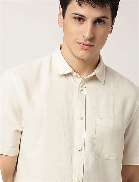 Buy Linen Mix Plain Classic Collar Shirt at Marks & Spencer